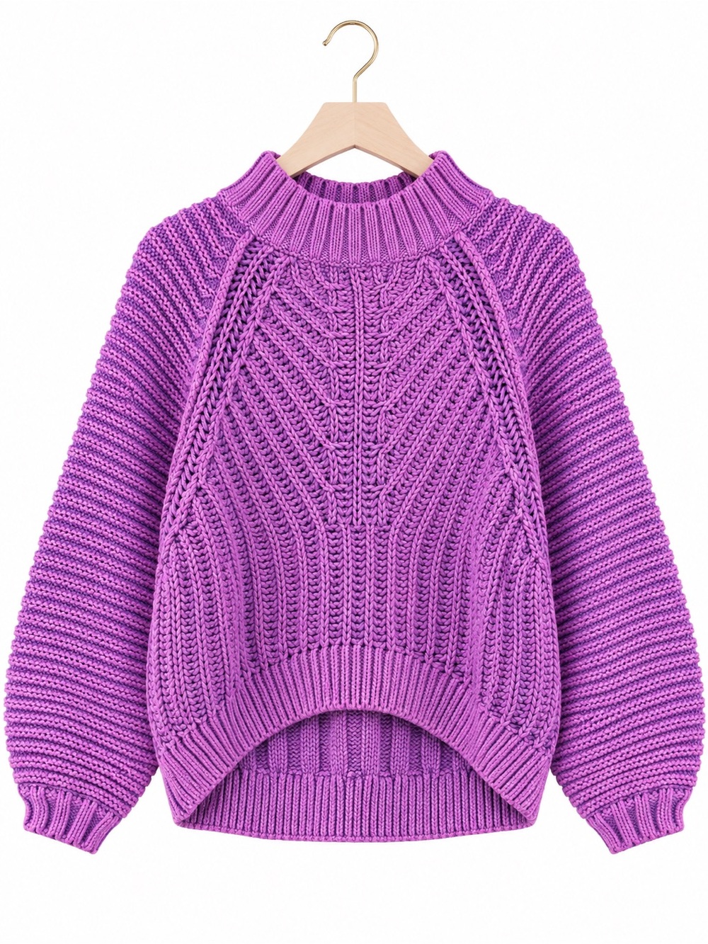 Free People Sweetheart Sweater Glowing Orchid Purple Chunky Knit Mock Neck